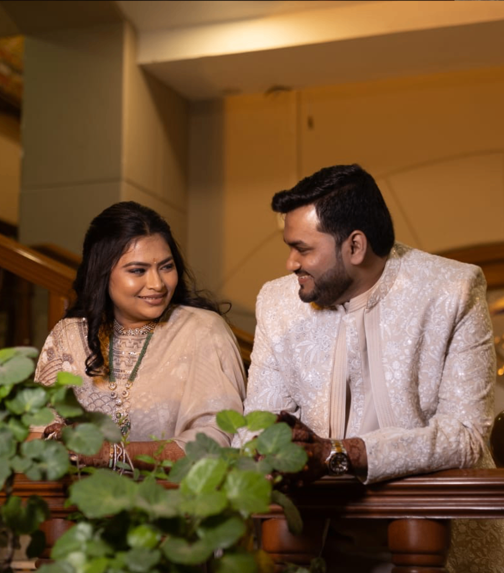Saloni and Dharshan sharing a candid indoor moment